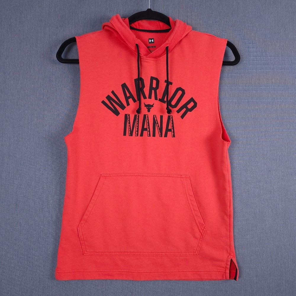 Under Armour Project Rock Terry Sleeveless Hoodie Mens Medium Red Warrior Mana